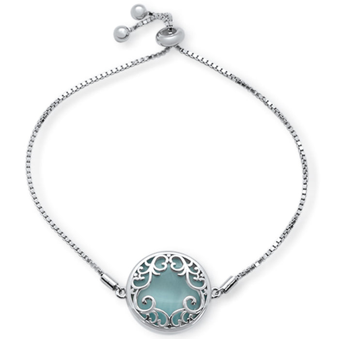 Round Natural Larimar Celtic Design .925 Sterling Silver 7-9" Adjustable Toggle Bola Bracelet