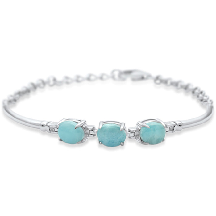 Natural Larimar Oval .925 Sterling Silver Bracelet