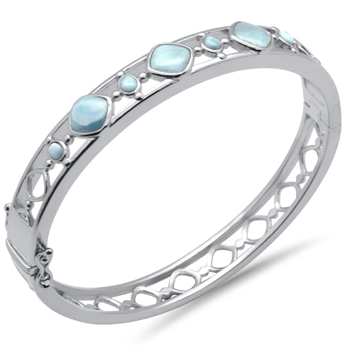 Natural Larimar .925 Sterling Silver Bangle Bracelet