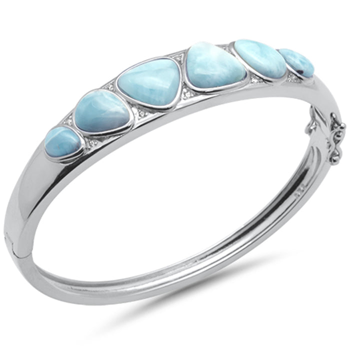 Natural Larimar & CZ .925 Sterling Silver Bangle Bracelet