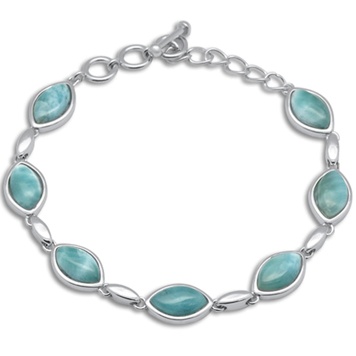 Marquise Natural Larimar .925 Sterling Silver Bracelet