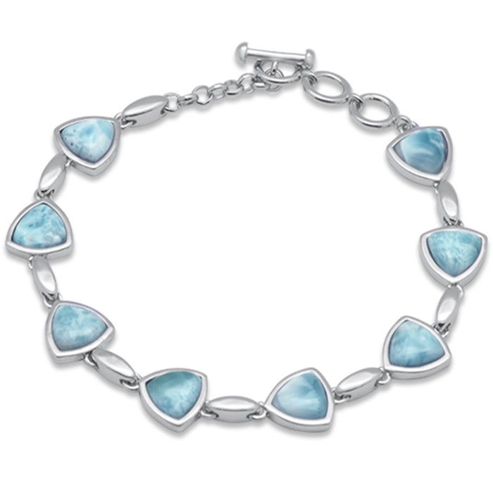 Trillion Shaped Natural Larimar .925 Sterling Silver Bracelet