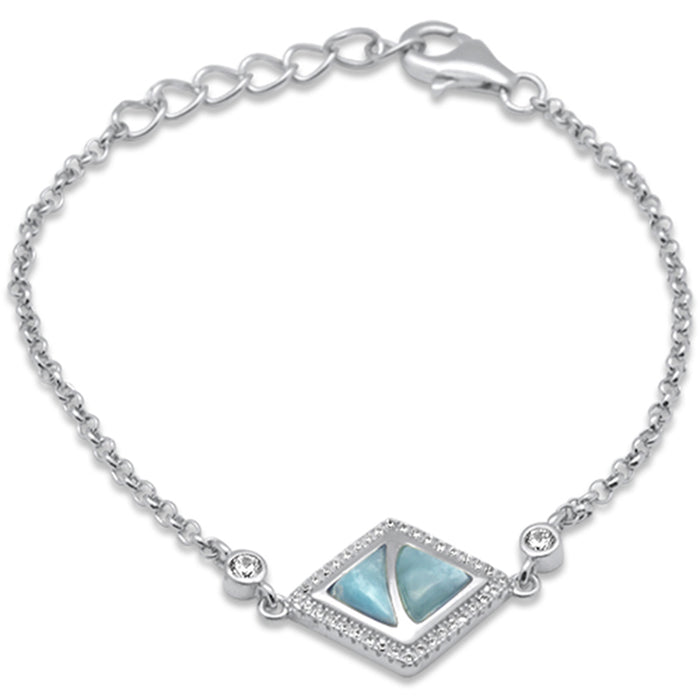CLOSEOUT! Natural Larimar & CZ .925 Sterling Silver Bracelet