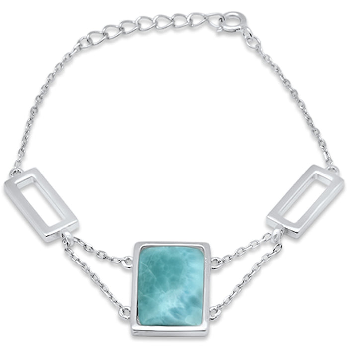 CLOSEOUT! Rectangle Natural Larimar .925 Sterling Silver Bracelet 5.5" + 1" Adjustable