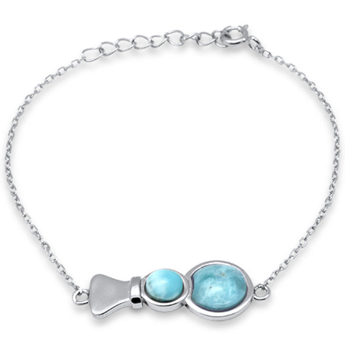 Natural Larimar .925 Sterling Silver Bracelet 6" + 1" Adjustable