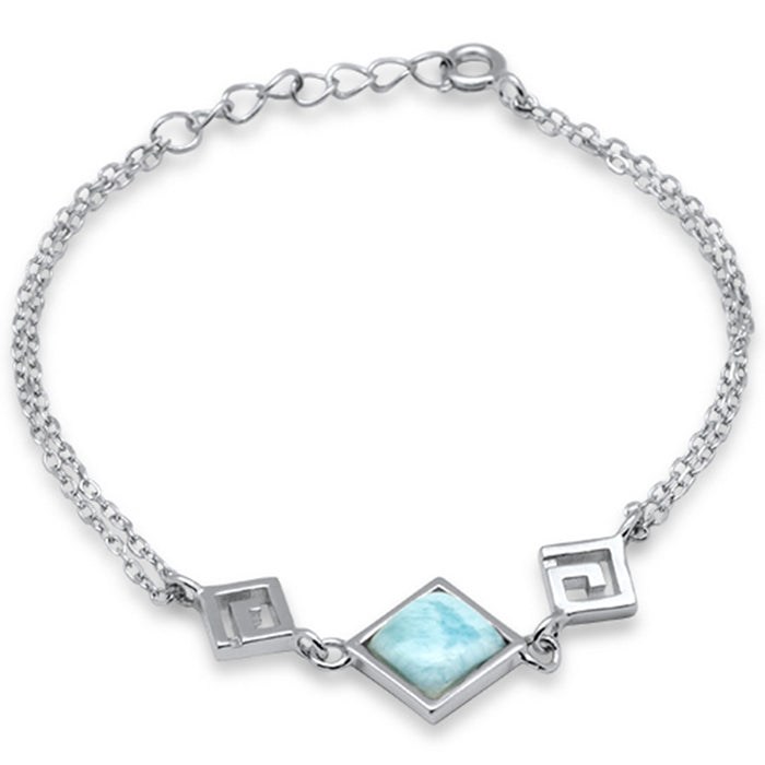 Square Shape Natural Larimar & Swirl .925 Sterling Silver Bracelet 5.5" + 1" Adjustable