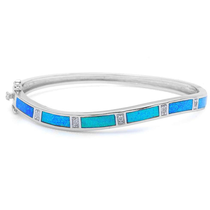 CLOSEOUT! Blue Opal & Cz .925 Sterling Silver Bangle Bracelet