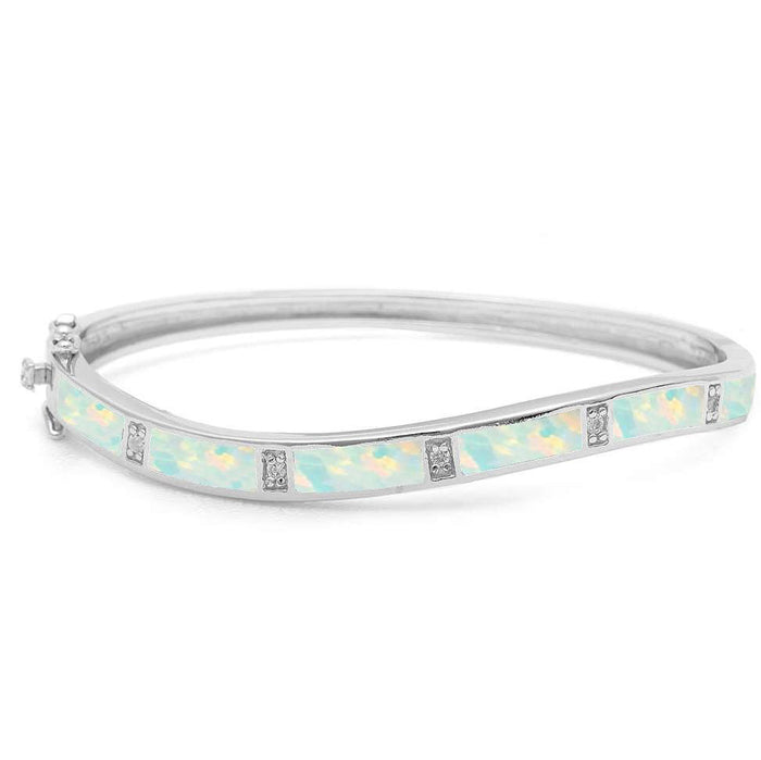 CLOSEOUT! White Opal & Cz .925 Sterling Silver Bangle Bracelet