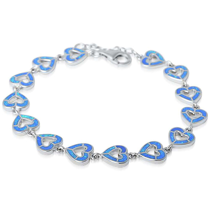 CLOSEOUT! Blue Opal Heart .925 Sterling Silver Bracelet