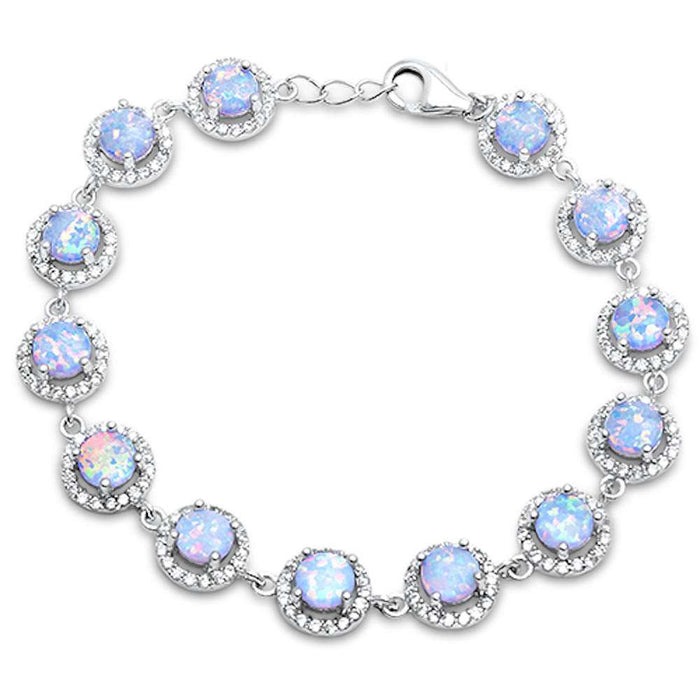 Halo White Opal & Cubic Zirconia .925 Sterling Silver Bracelet