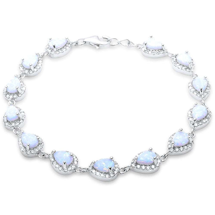 Pear Shape White Opal & Cubic Zirconia .925 Sterling Silver Bracelet