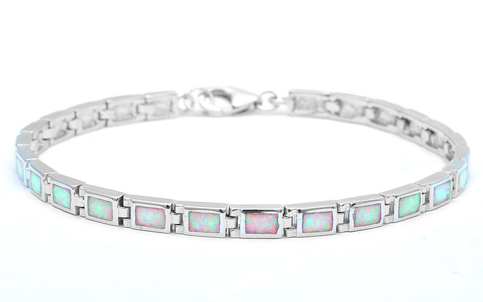 Fire White Opal .925 Sterling Silver Bracelet