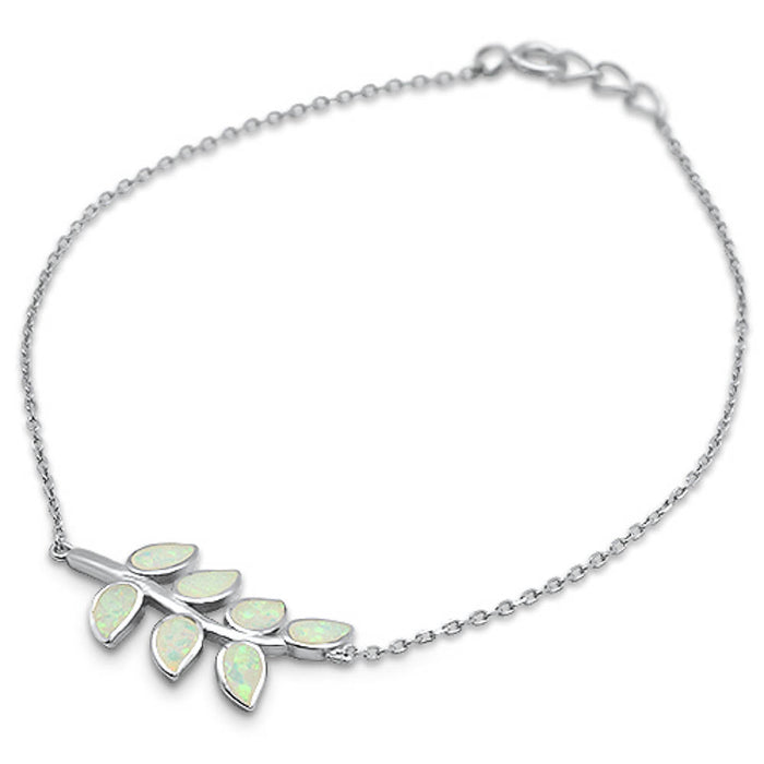 CLOSEOUT! White Opal Leaf Design .925 Sterling Silver Bracelet