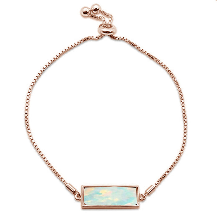 CLOSEOUT! Rose Gold Plated White Opal Bar .925 Sterling Silver Bracelet