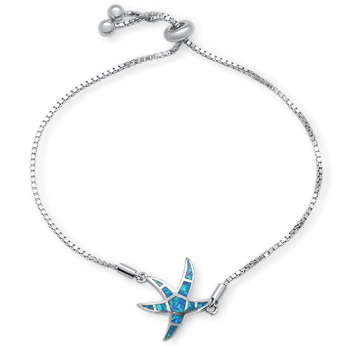 CLOSEOUT! Blue Opal Star Fish .925 Sterling Silver Bracelet 7-9" Adjustable Toggle Bola Bracelet