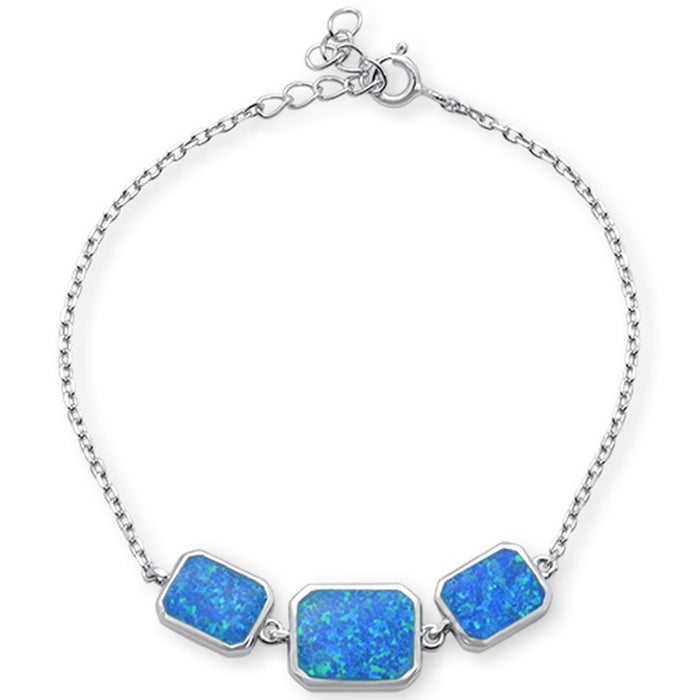 CLOSEOUT! Blue Opal .925 Sterling Silver Bracelet 6"+1"ext