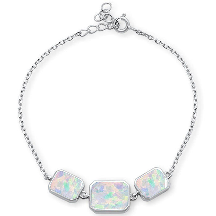 White Opal .925 Sterling Silver Bracelet 6"+1" Ext
