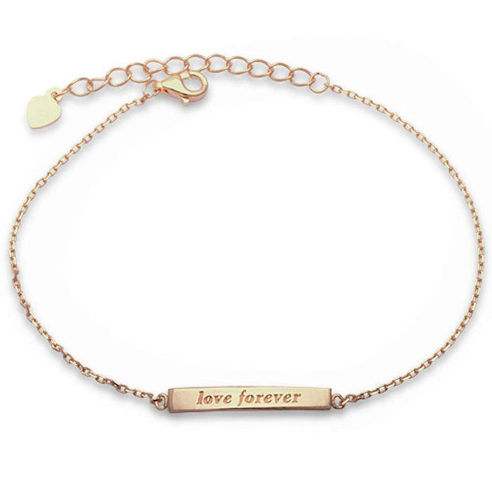 CLOSEOUT! Yellow Gold Plated Engraved 'Love Forever' Bar .925 Sterling Silver Bracelet