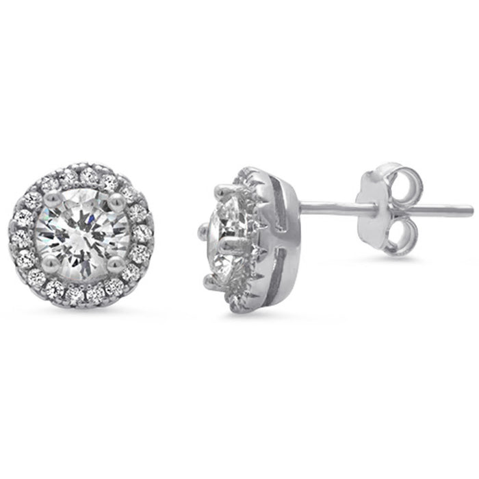 Halo Cubic Zirconia Stud .925 Sterling Silver Earrings