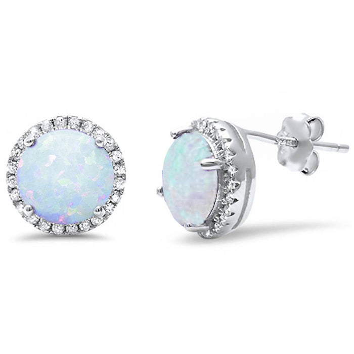 Halo White Opal & Cz stud .925 Sterling Silver Earrings
