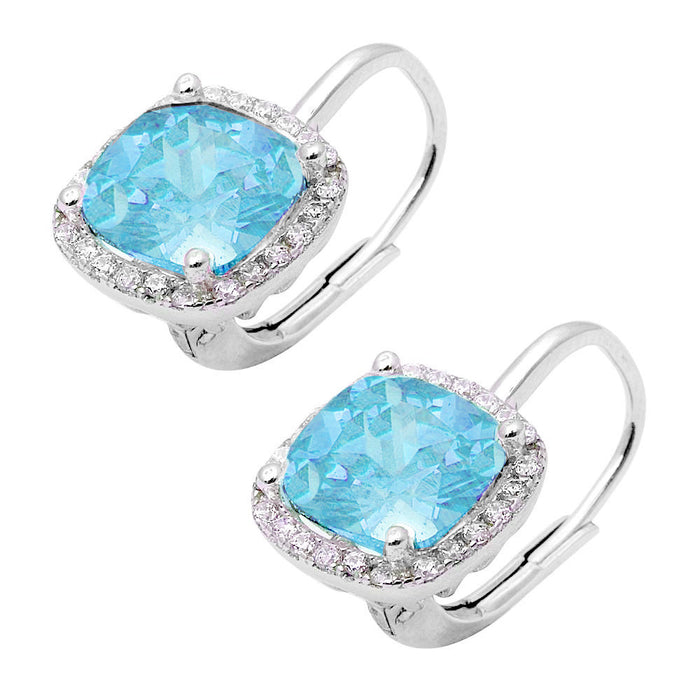 Cushion Cut Aquamarine and Cubic Zirconia .925 Sterling Silver Earrings