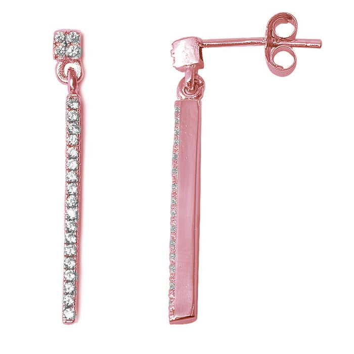 CLOSEOUT!Rose Gold Plated Dangle Style Cz Bar .925 Sterling Silver Earrings