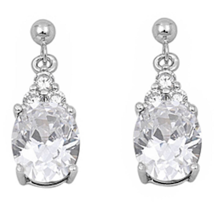 Dangling Oval Cubic Zirconia .925 Sterling Silver Earrings
