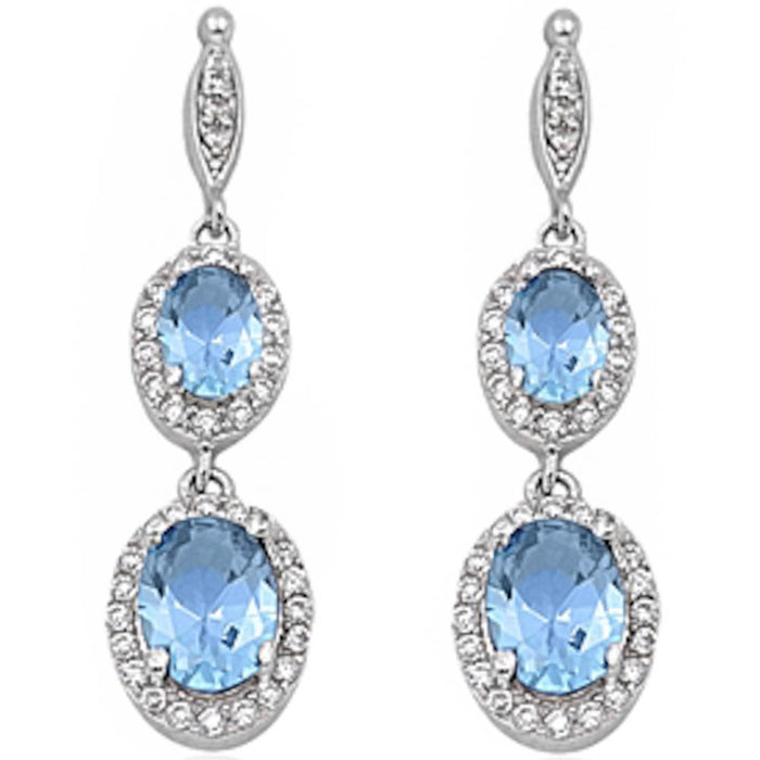 Aquamarine & Cz .925 Sterling Silver Dangle Earrings