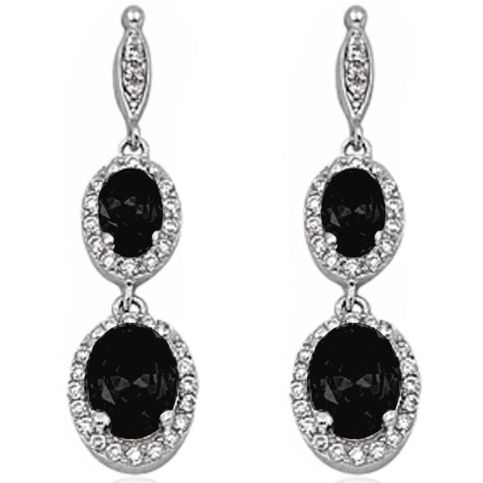 Black Onyx & Cz .925 Sterling Silver Dangle Earrings