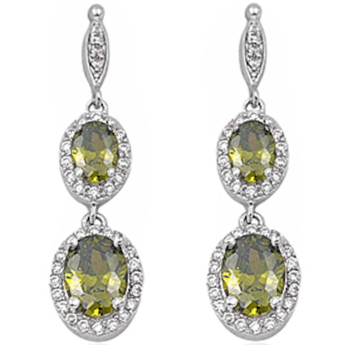 Peridot & Cz .925 Sterling Silver Dangle Earrings