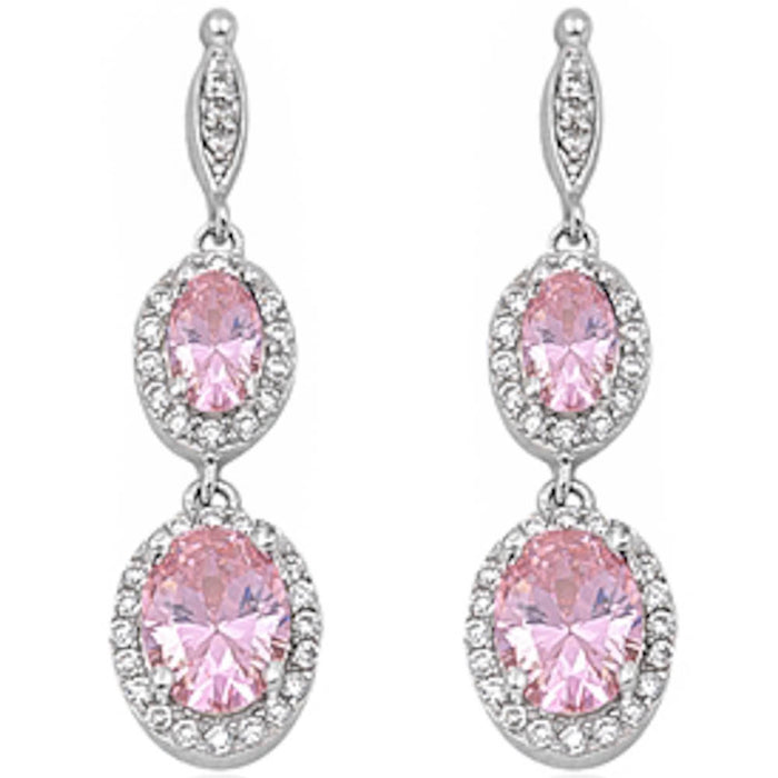 Pink Topaz & Cz .925 Sterling Silver Dangle Earrings