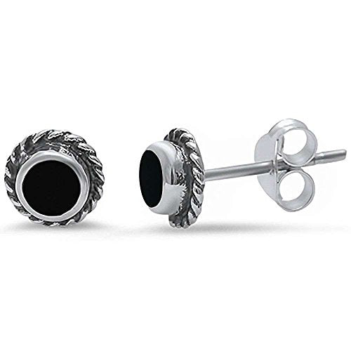 CLOSEOUT! Black Onyx Stud.925 Sterling Silver Earring