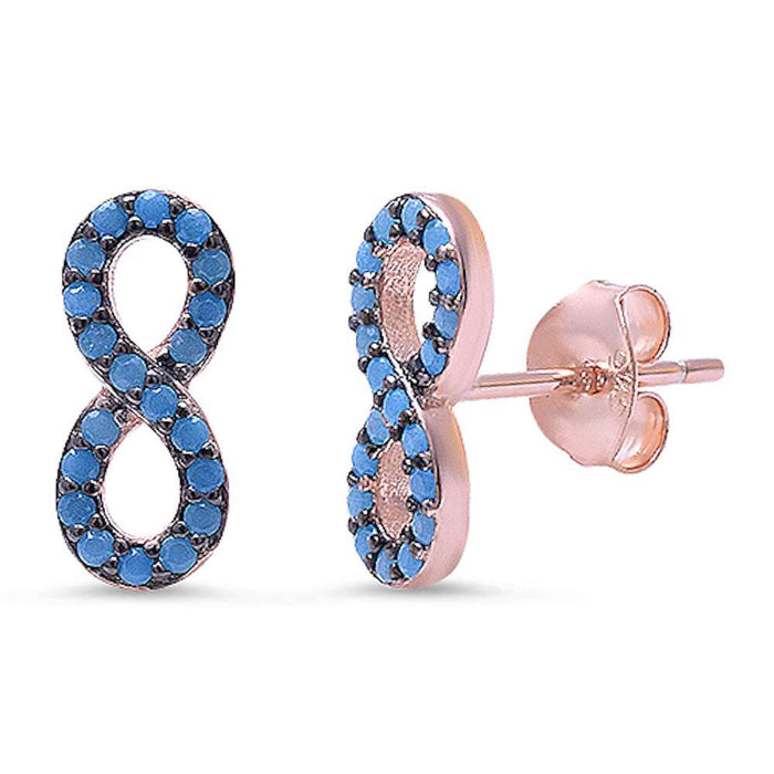 CLOSEOUT!Rose Gold Plated Nano Turquoise Infinity .925 Sterling Silver Earrings