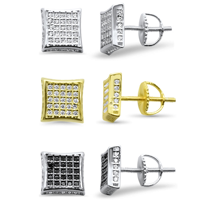 8MM Micro Pave Square CZ .925 Sterling Silver Stud Earring Colors Available!