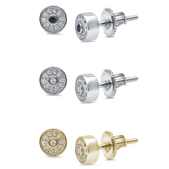Round Cubic Zirconia .925 Sterling Silver Stud Earrings Colors Available!