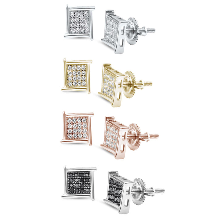 8MM Princess Cut Micro Pave Modern .925 Sterling Silver Stud Earrings Colors Available!