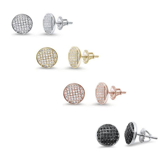 8MM Round Micro Pave studs .925 Sterling Silver Earrings Colors Available!
