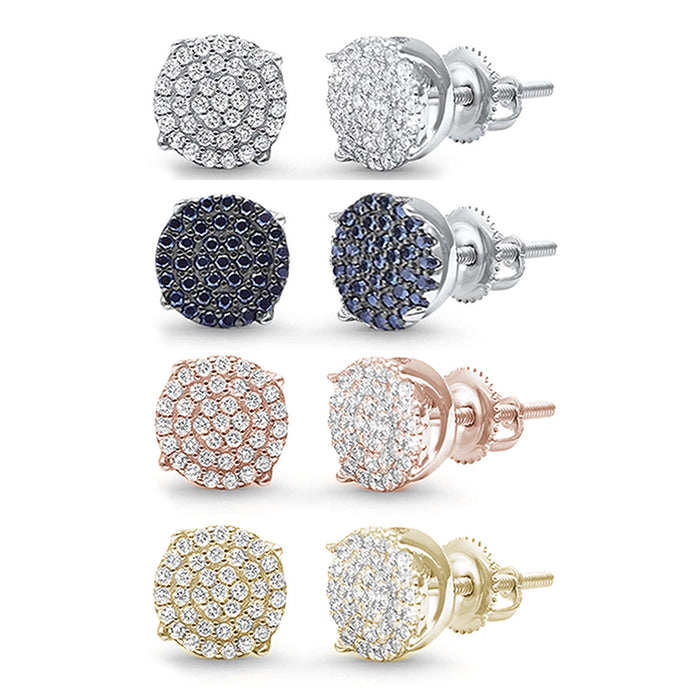8MM Available 4 Colors Round Micro Pave .925 Sterling Silver Earrings