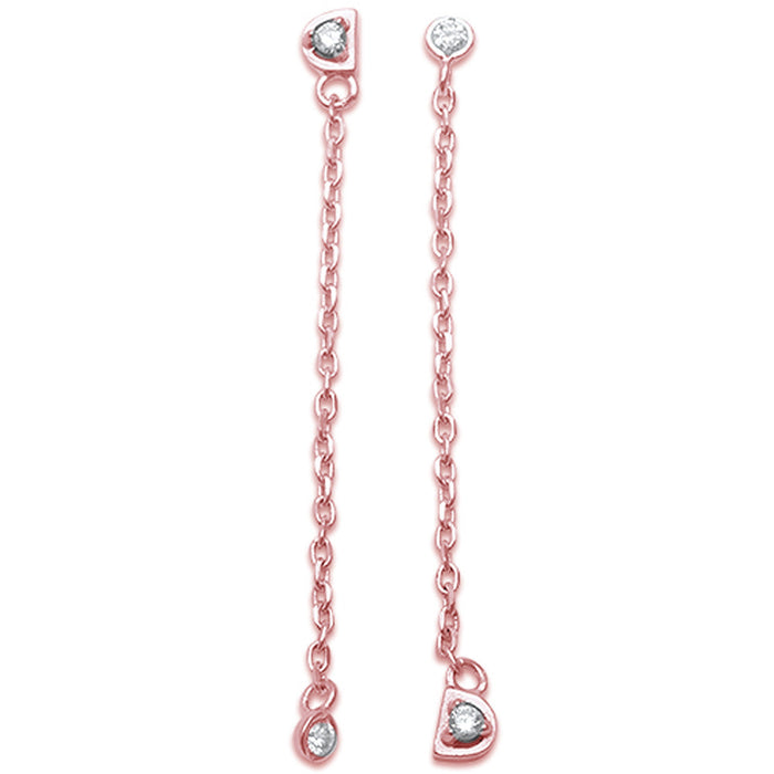 CLOSEOUT! Rose Gold Plated Cubic Zirconia Drop Dangle Long .925 Sterling Silver Earrings