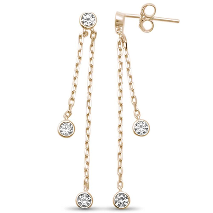 CLOSEOUT! Yellow Gold Plated Bezel Dangling Cubic Zirconia .925 Sterling Silver Earrings
