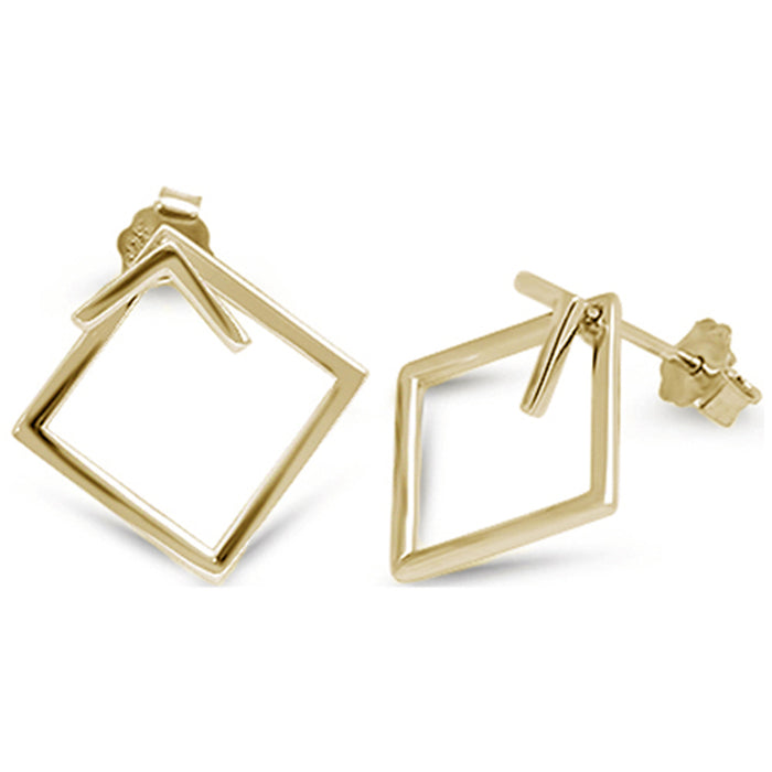 CLOSEOUT! Yellow Gold Plated Square Hoop .925 Sterling Silver Earrings