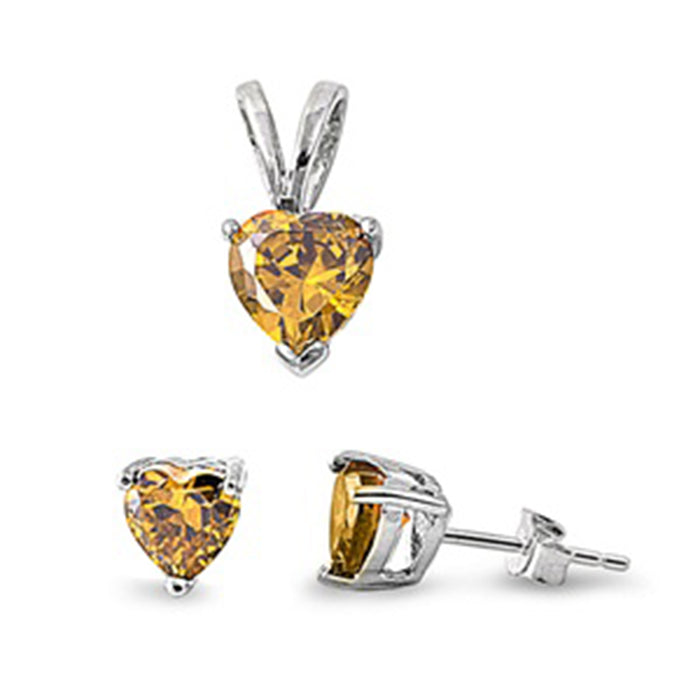 Champagne Heart .925 Sterling Silver Earring & Pendant Set