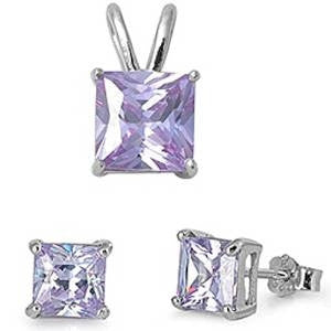 Lavender .925 Sterling Silver Earrings and Pendant Set