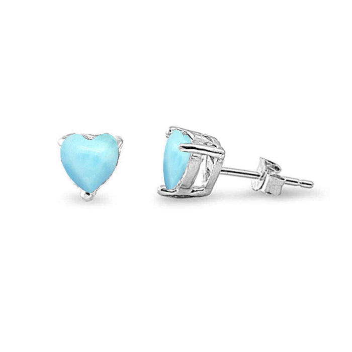 Natural Larimar Heart .925 Sterling Silver Earrings
