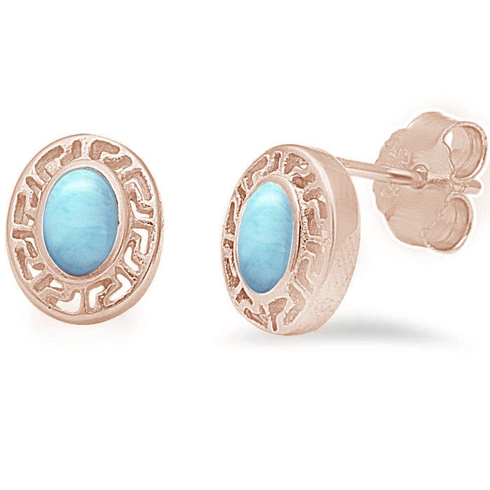 CLOSEOUT! Rose Gold Plated Larimar Oval Stud .925 Sterling Silver Earrings