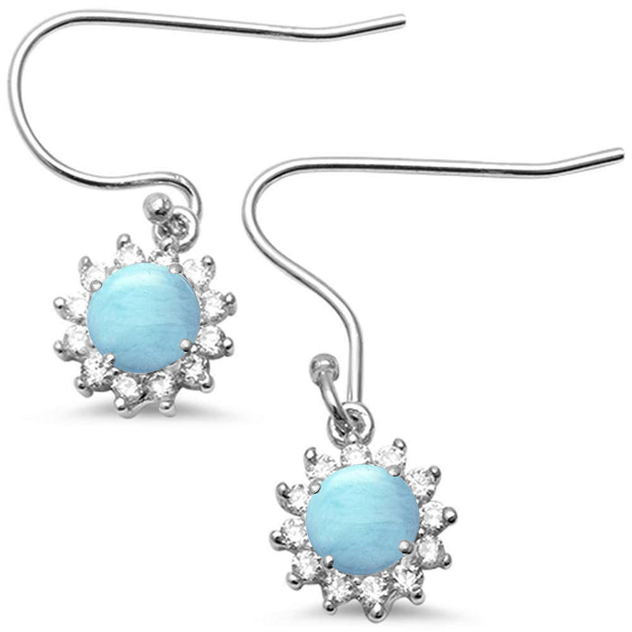 Halo Natural Larimar CZ Drop Dangle .925 Sterling Silver Earrings