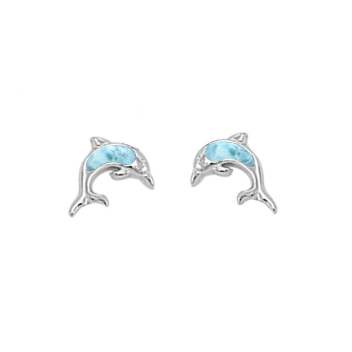 Cute Natural Larimar Stud .925 Sterling Silver Earrings