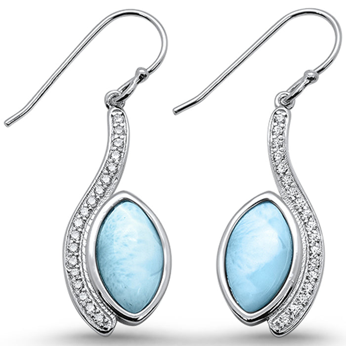 Natural Larimar & Cz Marquise Dangle .925 Sterling Silver Earrings