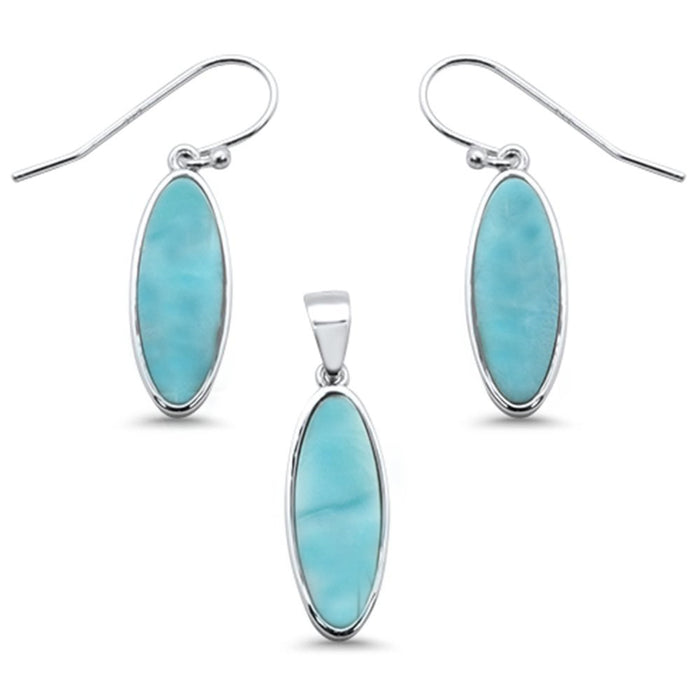 New Natural Larimar .925 Sterling Silver Pendant & Earring Set