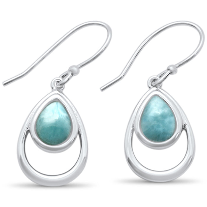 Natural Larimar Pear Shape .925 Sterling Silver Drop Dangle Earrings